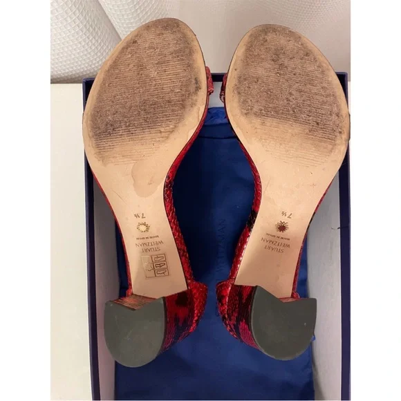 EUC Red & Black snakeskin sandals. Ankle strap closure. Sold with box. - Picture 6 of 8